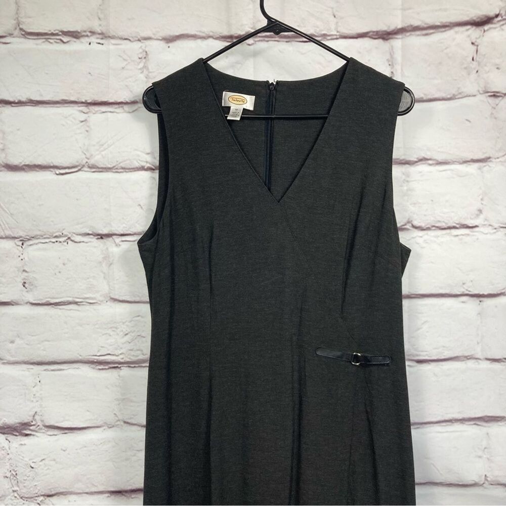 Talbots Dress SZ 12 Dark Gray Faux Wrap Rayon Maxi Fringe Lined Sleeveless Long